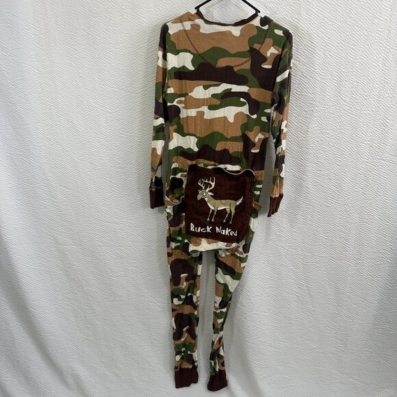Buck Naked Adult Green Onesie Flapjack Lazy One Long Johns Camo - Picture 6 of 7